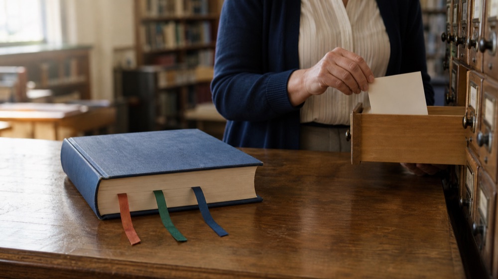One shared book with three ribbons and one catalog record